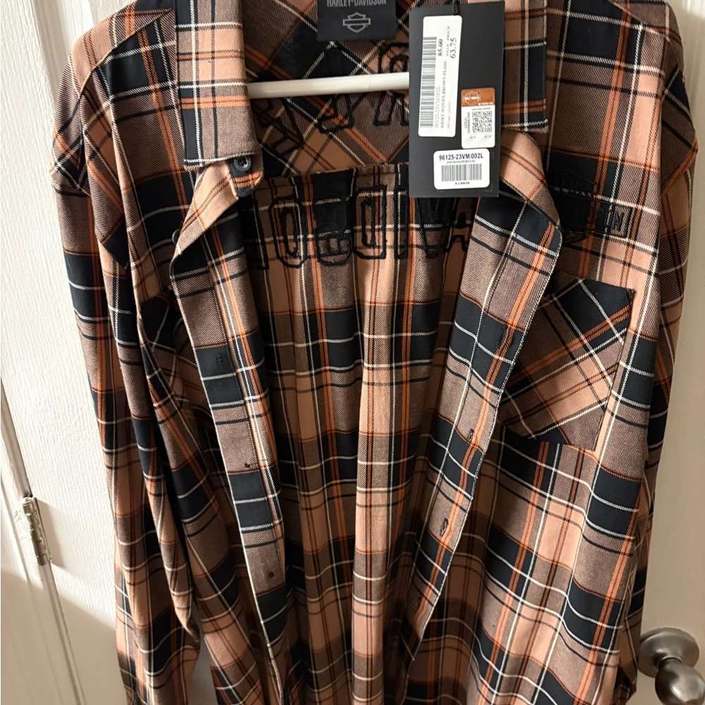 Harley-Davidson Orange and Black Checkered Shirt